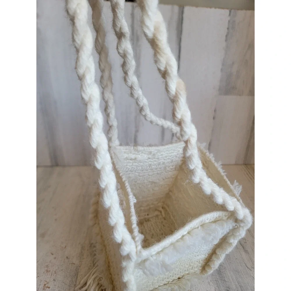 Plush crochet white hanging basket tassel unique home decor figure